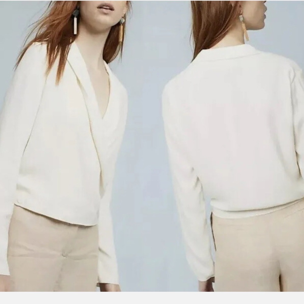 Anthropologie ett:twa Cream Draped Open-Front Blazer, Size 4 (oversized), EUC